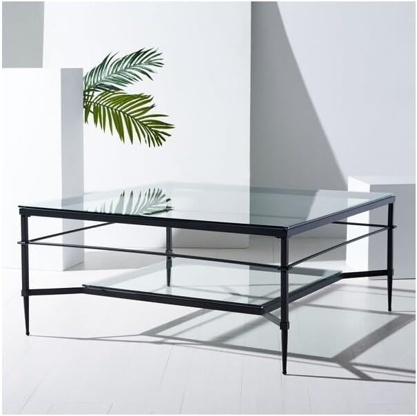 SAFAVIEH Couture Collection Mieka Black Iron/Tempered Glass Square Cocktail Table