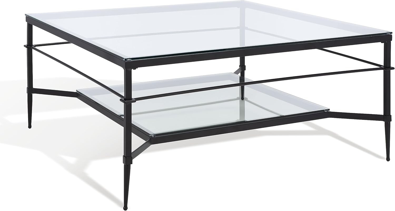 SAFAVIEH Couture Collection Mieka Black Iron/Tempered Glass Square Cocktail Table